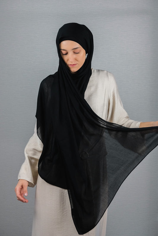 Black Modal Hijab Set | Single-Stitch